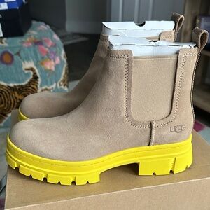 UGG Beige Boots with Bright Yellow Solesp